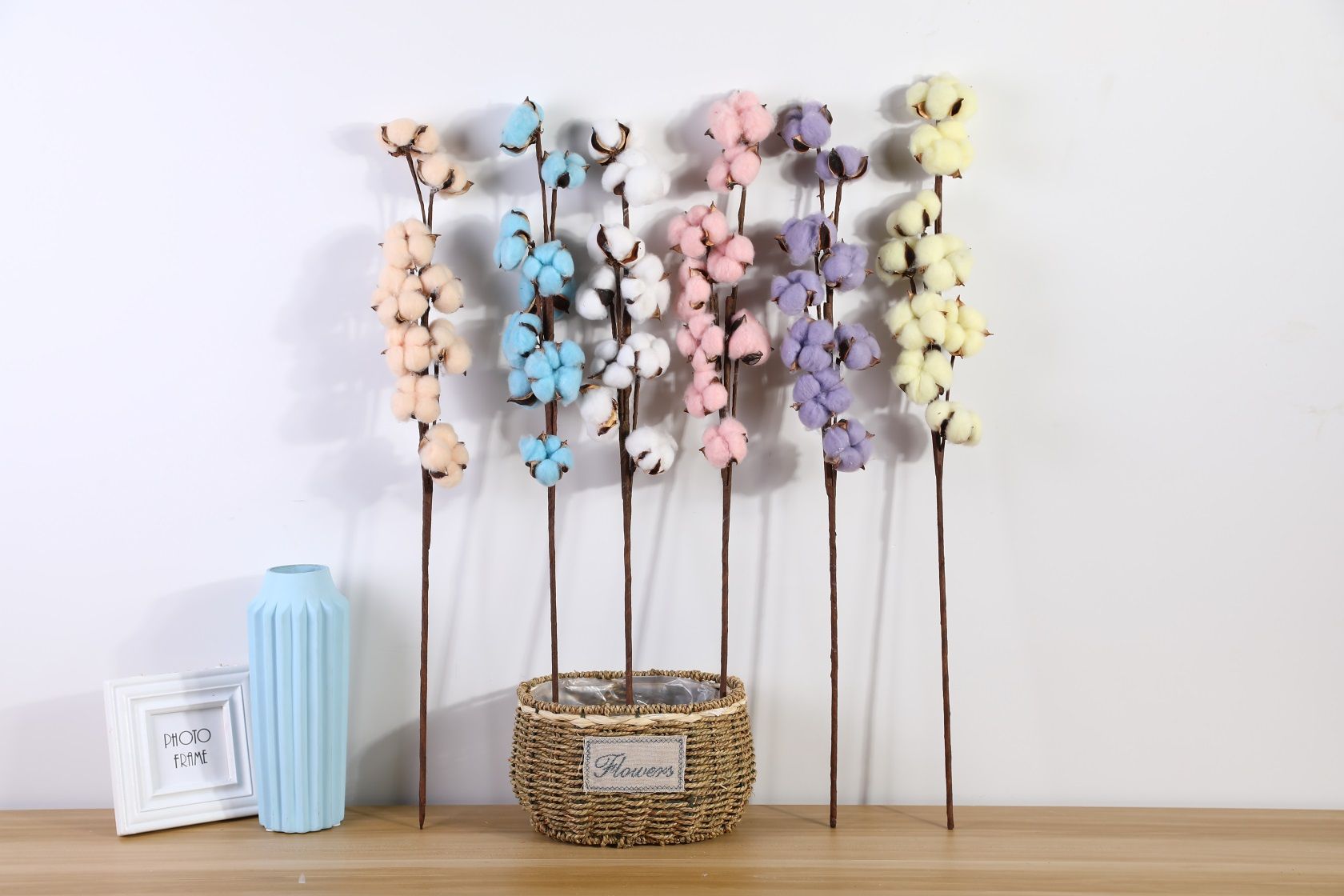 厂家批发9头棉花枝仿真花 客厅餐桌室内装饰绢花假花拍照道具图