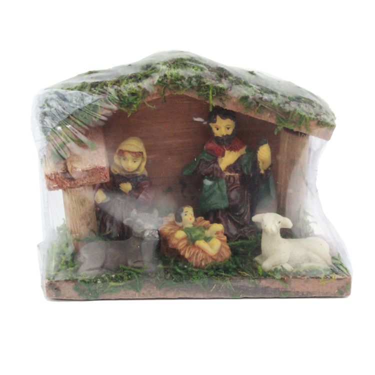 Christmas craft gifts Resin wooden hut Christmas stable manger set thumbnail