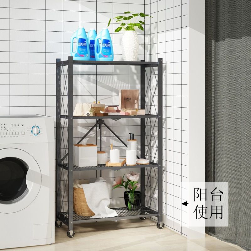 Kitchen rack balcony floor multi-layer trolley microwave oven storage rack storage can be folded thumbnail