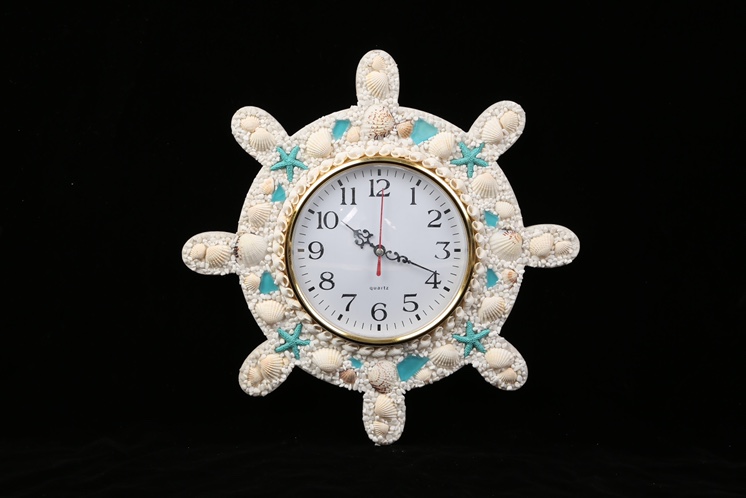 丽飞工艺创意家居工艺品摆件天然贝壳挂钟船舵时钟1