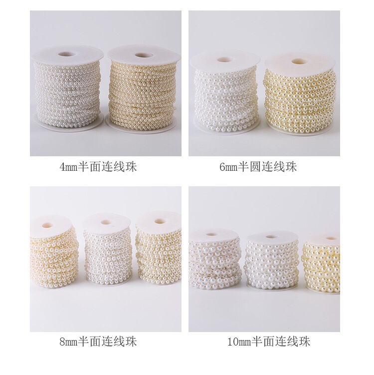 Factory direct selling 8mm half side single row double line bead, children's hair pin accessories, bridal wedding dress decoration, clothing accessories Diy jewelry accessories decoration imitation pearl cotton beads. thumbnail