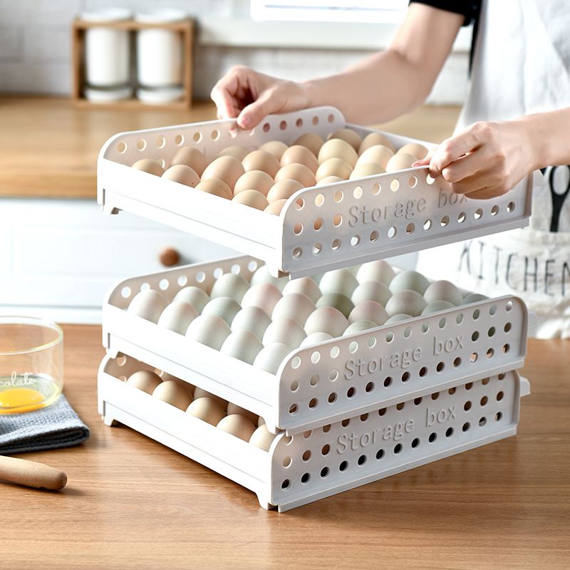 Creative household egg box, refrigerator storage box, kitchen plastic food preservation box, egg drawer bracket Application Scenario