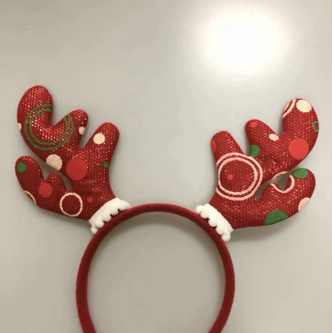 Christmas deer head with shiny silk fabric antler headband Christmas hair accessory details Picture