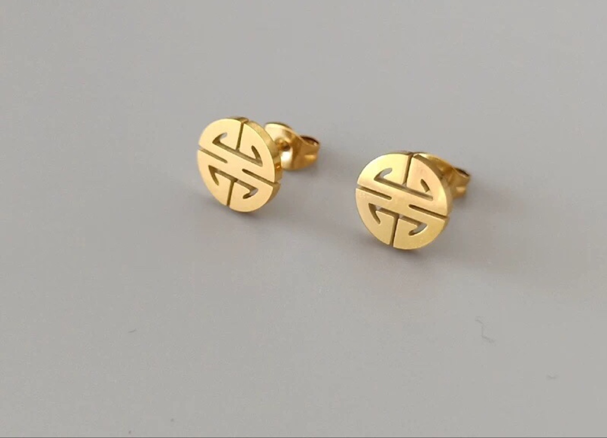Gold plated titanium steel earrings of Xiaofu brand for women - Korean style simple hollow earrings, steel, gold, rose gold titanium earrings thumbnail