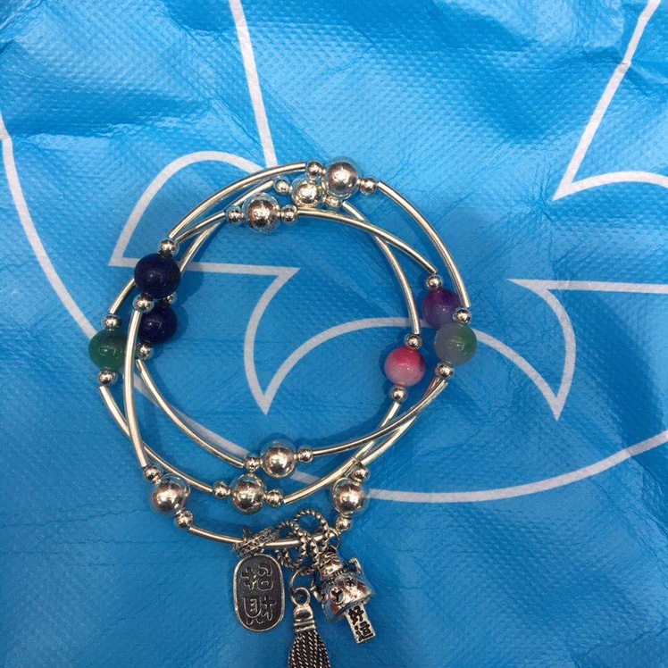 Imitation silver three - ring stone bracelet. Plutus cat thumbnail