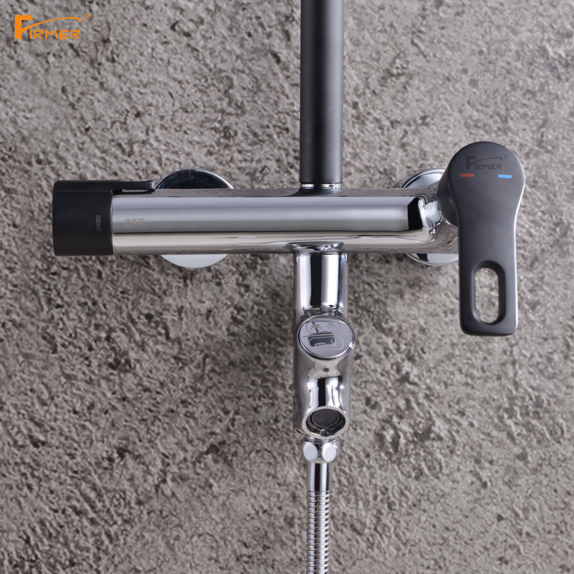 FIRMER Red Cotton Award Piano Lacquer black hanging lift-up shower head cold and hot water bathroom shower set Application Scenario