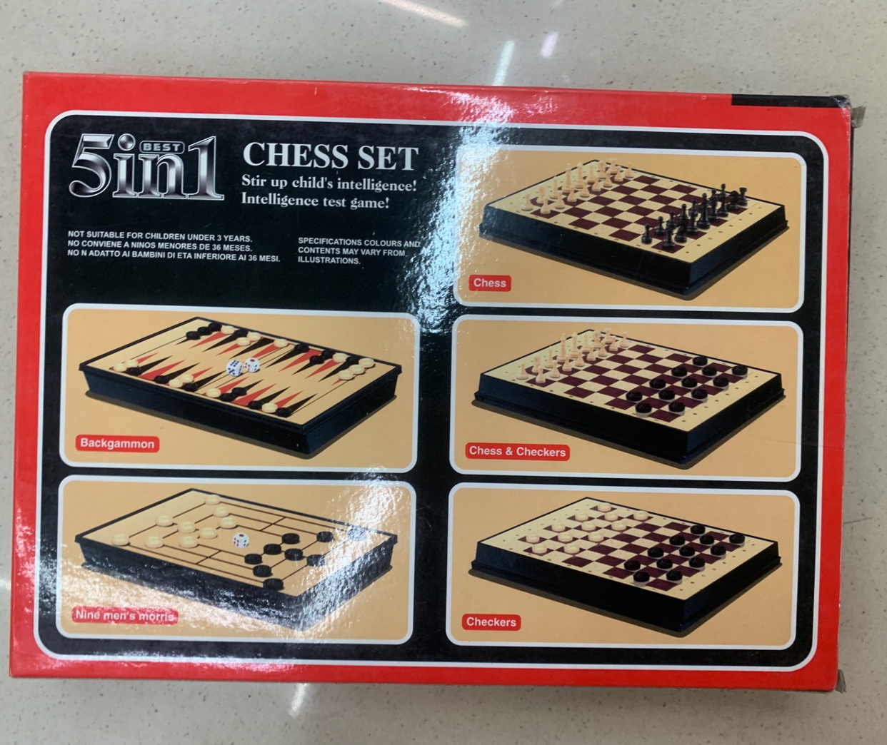 国际象棋、带磁性5 in 1五合一塑料儿童益智休闲游戏、折叠国际象棋细节图