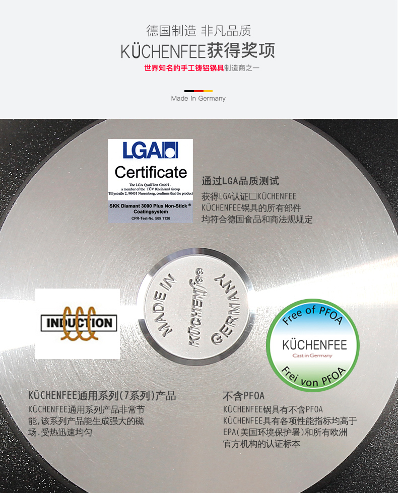 German imported female chef 30CM titanium gold smoke-free non-stick wok detail image 7