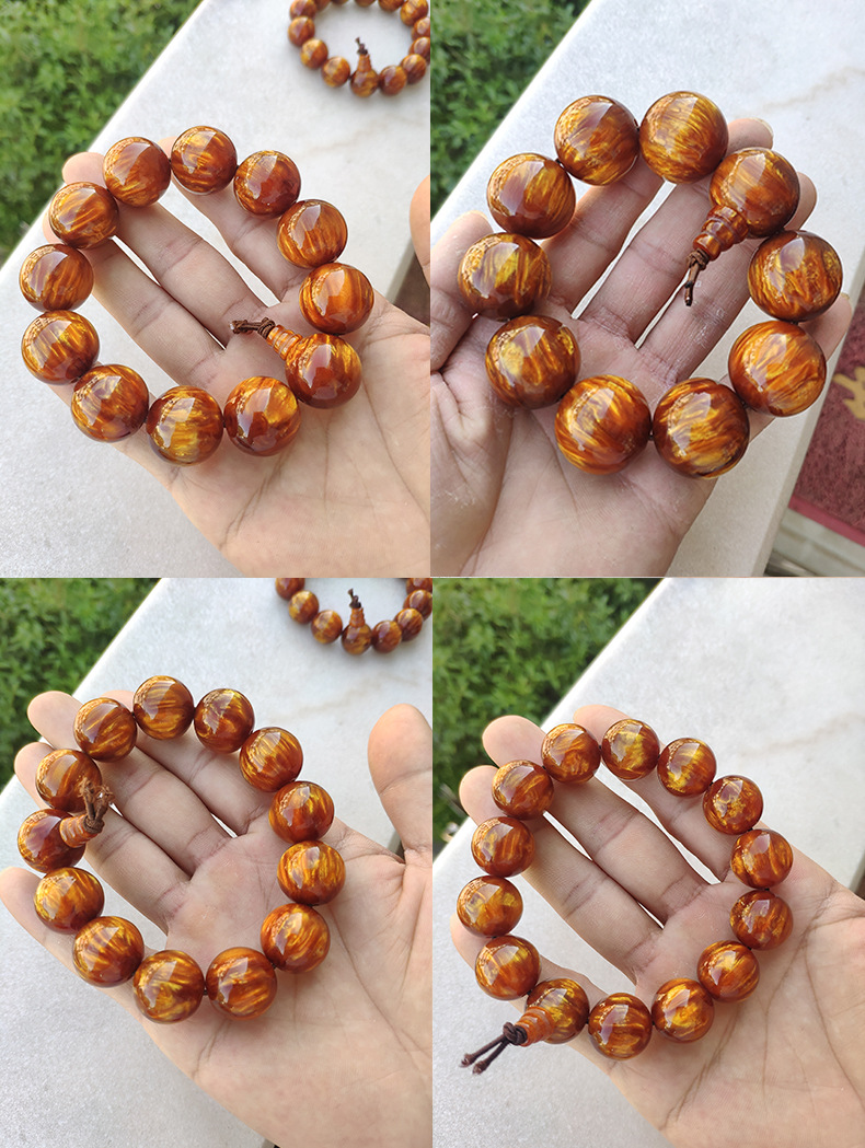 Golden Silk Sea Willow Buddhist prayer beads cultural play bracelets for men, popular items at street stalls and night markets, tourist attraction prayer beads Taobao gifts detail image 1