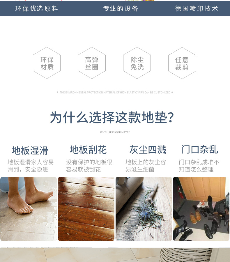 INS北欧风PVC丝圈地垫脚垫清新简约进门入户防滑门垫家用卧室地毯详情图4