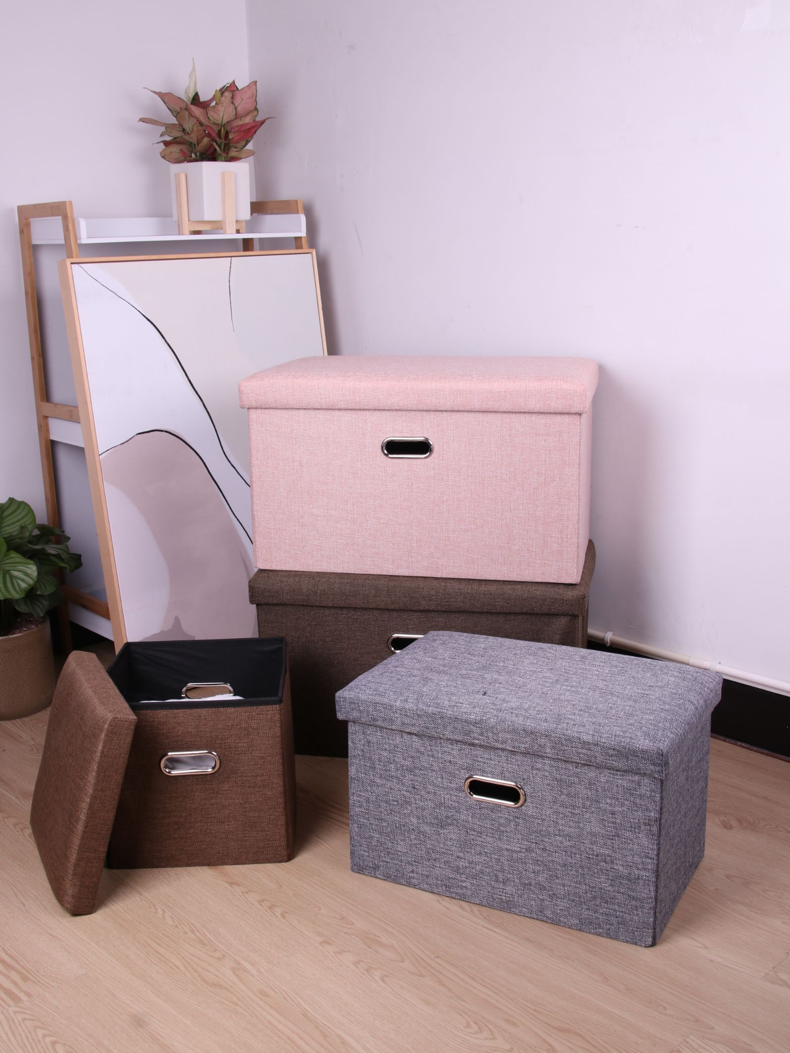 棉麻手提凳家用多功能收纳凳可折叠正方形30*30*30