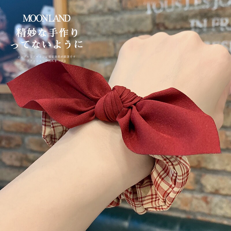 皮筋女ins 韩国简约森系扎头发头发饰品蝴蝶结发绳格子大肠圈发圈