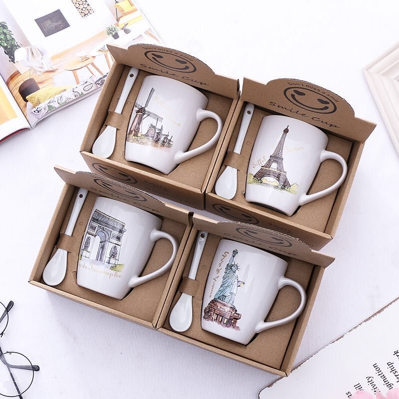 Ceramic Cup With Spoon Architectural Design Capacity :350Ml details Picture