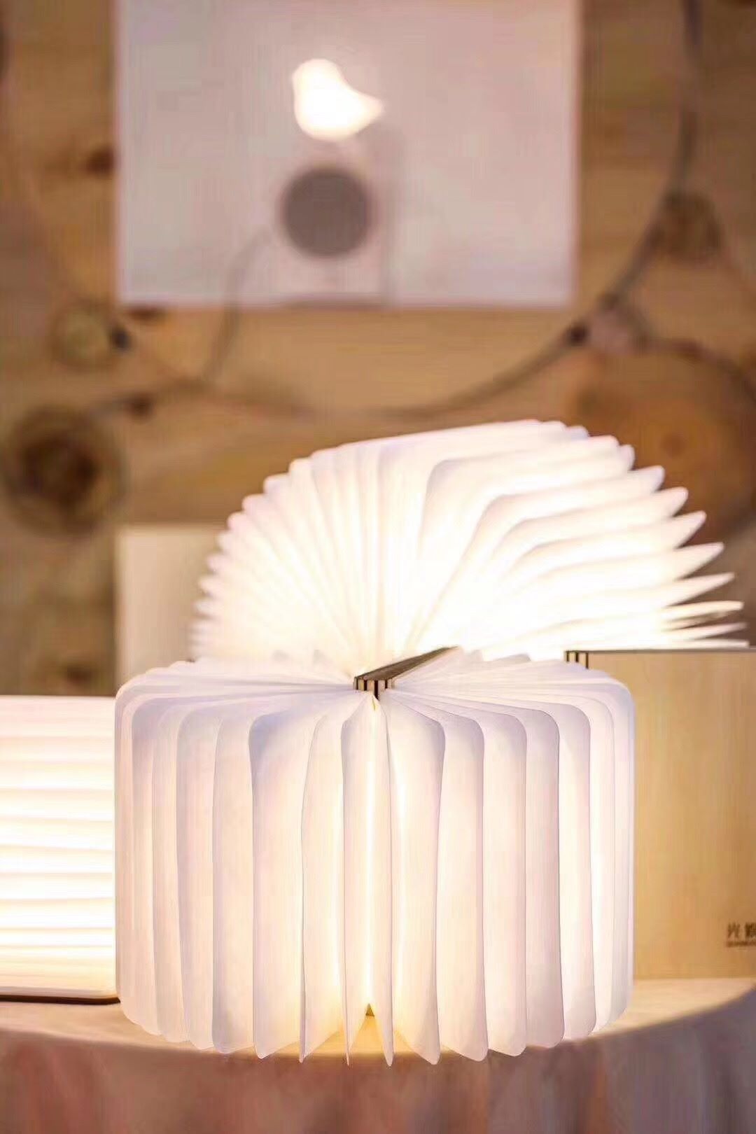 led folding large book book light usb charging Wood grain creative nightlight Gift Walnut