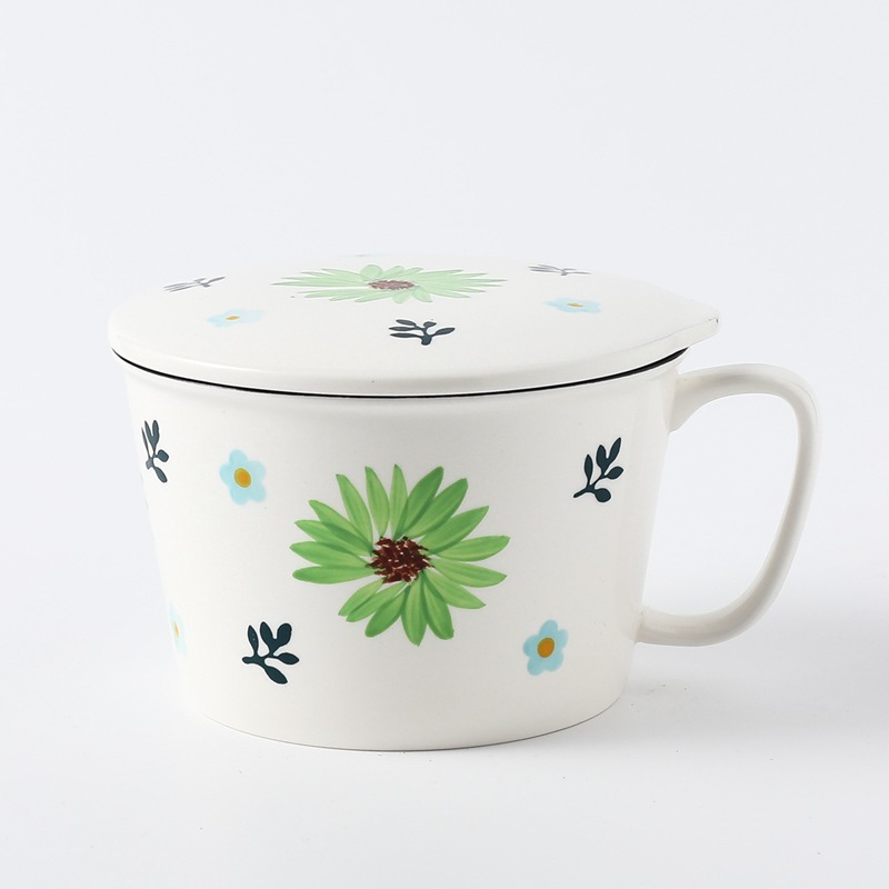 Ceramic hand-painted instant noodle bowls, student dormitory instant noodle bowls, household soup bowls with LIDS, breakfast fruit salad tableware, Zhuoqia 077 Application Scenario