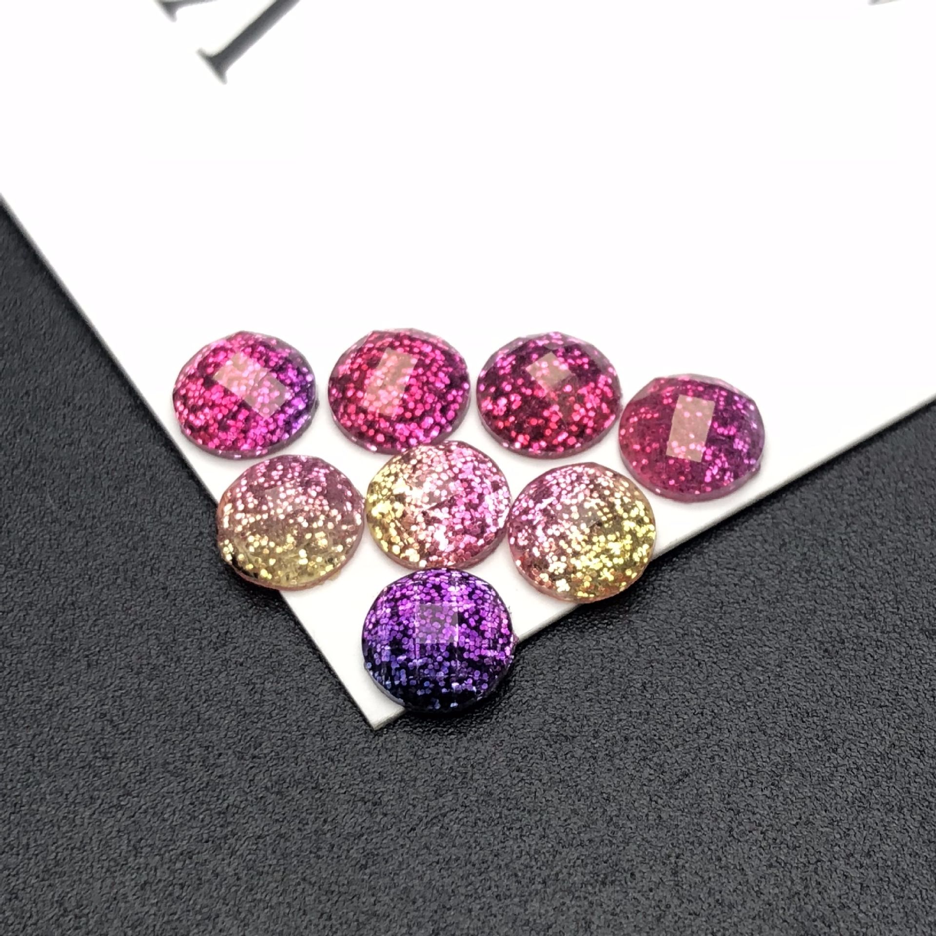 Factory wholesale environmental-friendly resin drill flat bottom drill glitter two-color gradient diy self-adhesive drill sticker material, round 6mm
