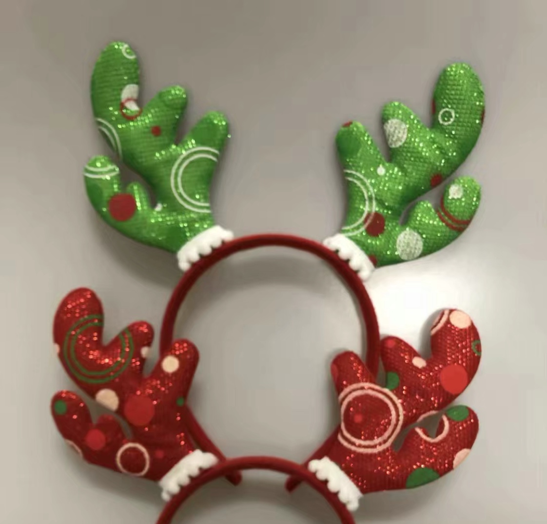 Christmas deer head with shiny silk fabric antler headband Christmas hair accessory