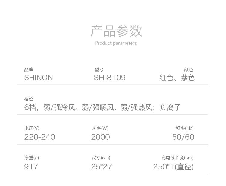 跨境优选 SH-8109新款吹风机 大功率电吹风 负离子美发吹风筒详情2
