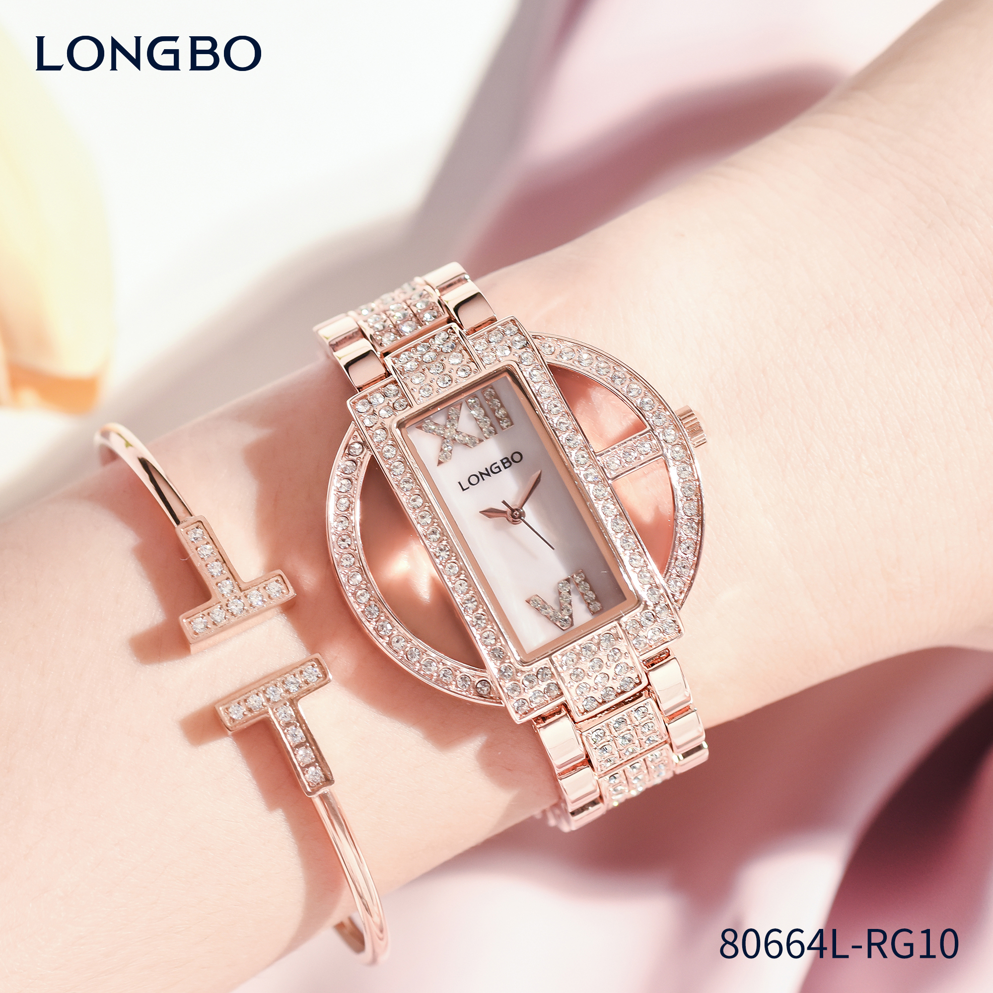 龙波 满钻 手链 时尚女表 80664详情图5