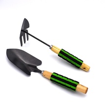 绿黑海绵套木柄园林工具两用铲子三叉三爪