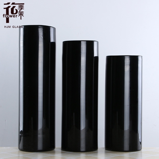 Modern and simple handcrafted black straight tube glass vase with open mouth, creative flower arrangement decorative item, living room dining table, factory direct sales and wholesale