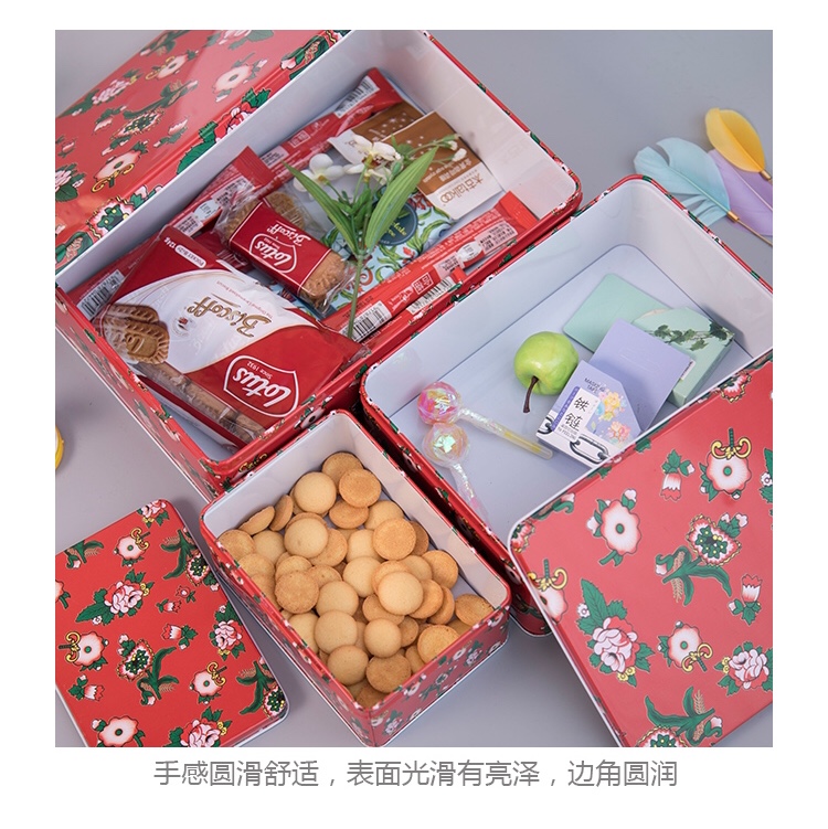Small and large tin tin long square cookie box sundry storage box candy snack box thumbnail