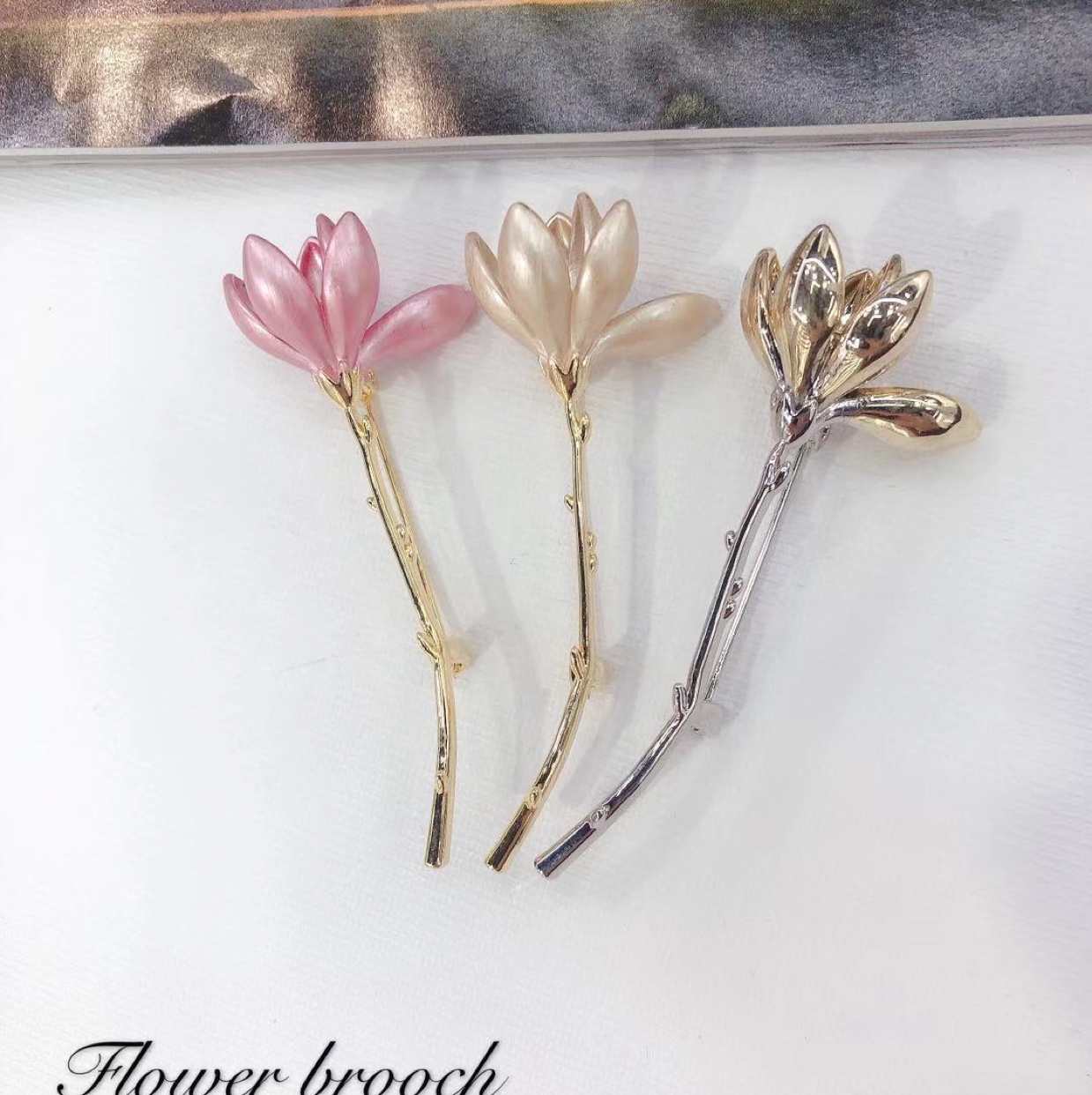 Copper plated real gold flower brooch dress thumbnail