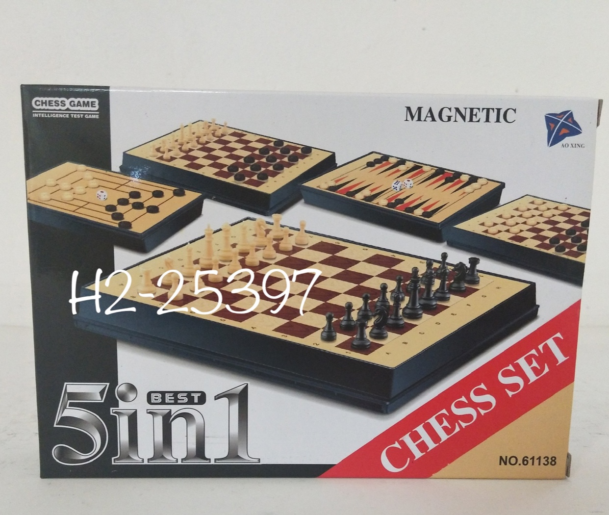 国际象棋、带磁性5 in 1五合一塑料儿童益智休闲游戏、折叠国际象棋