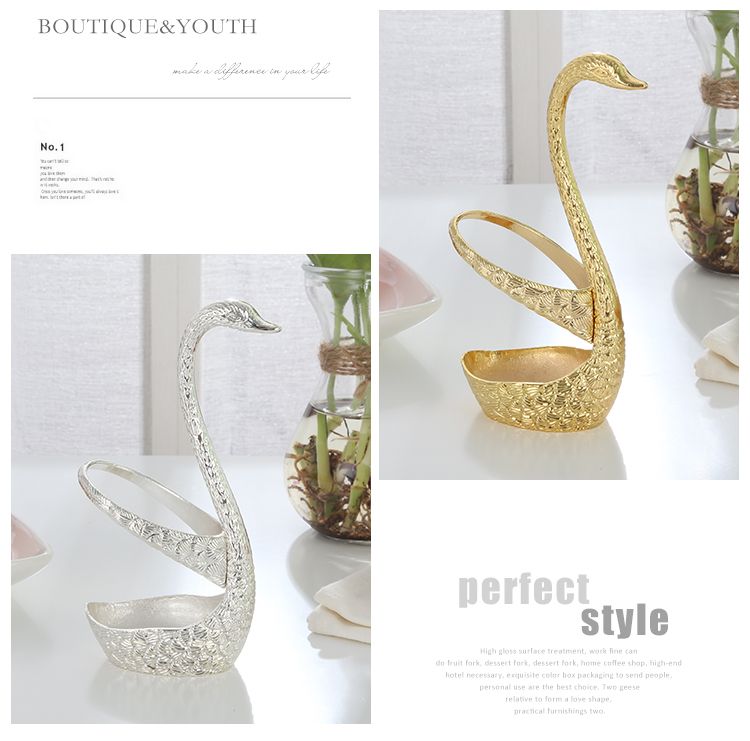 Elegant zinc alloy swan feather fruit fork seat thumbnail