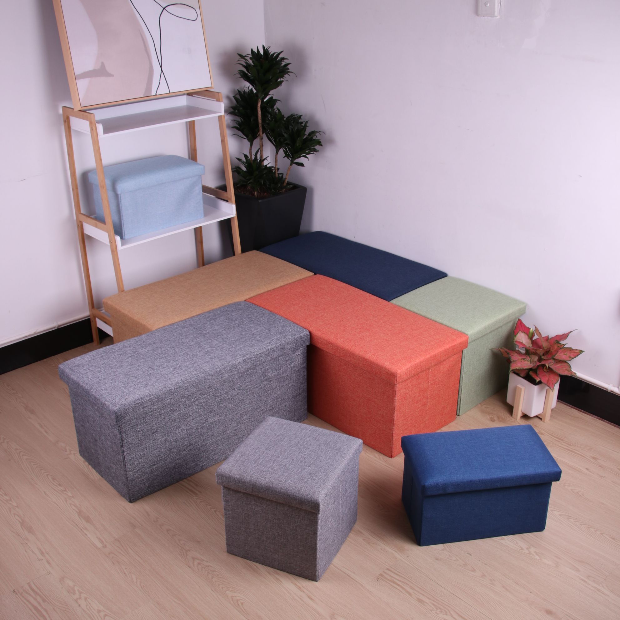 Cotton and linen storage stool Foldable fabric multi-functional storage stool can sit toy storage stool household shoe stool 38