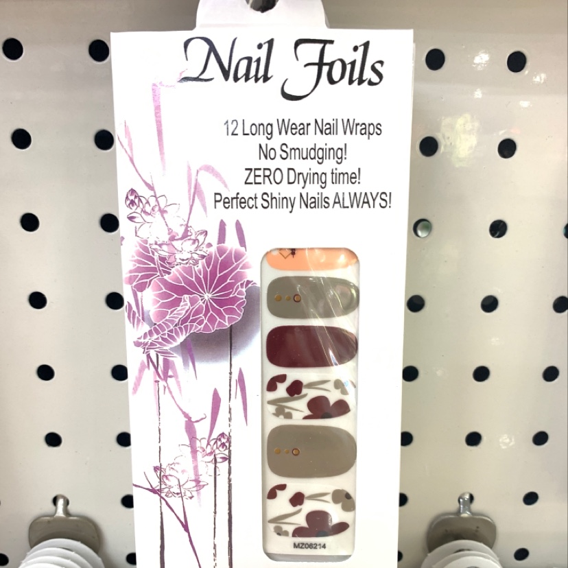 Coffee-coloured flower nail wraps