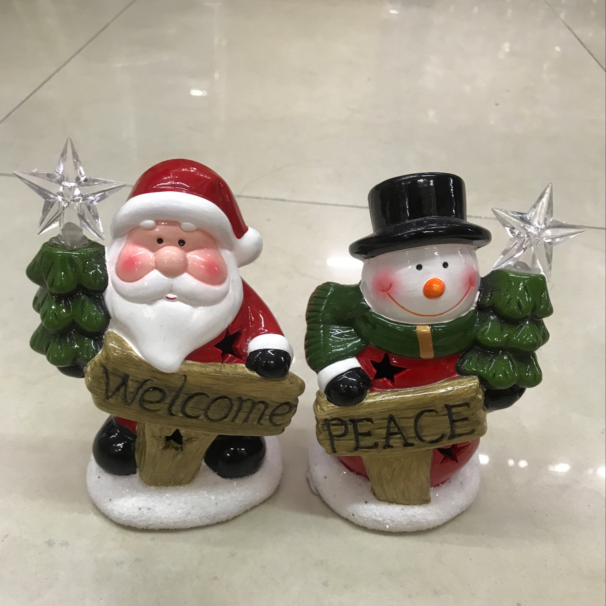 厂家直销圣诞工艺品批发陶瓷摆件带灯