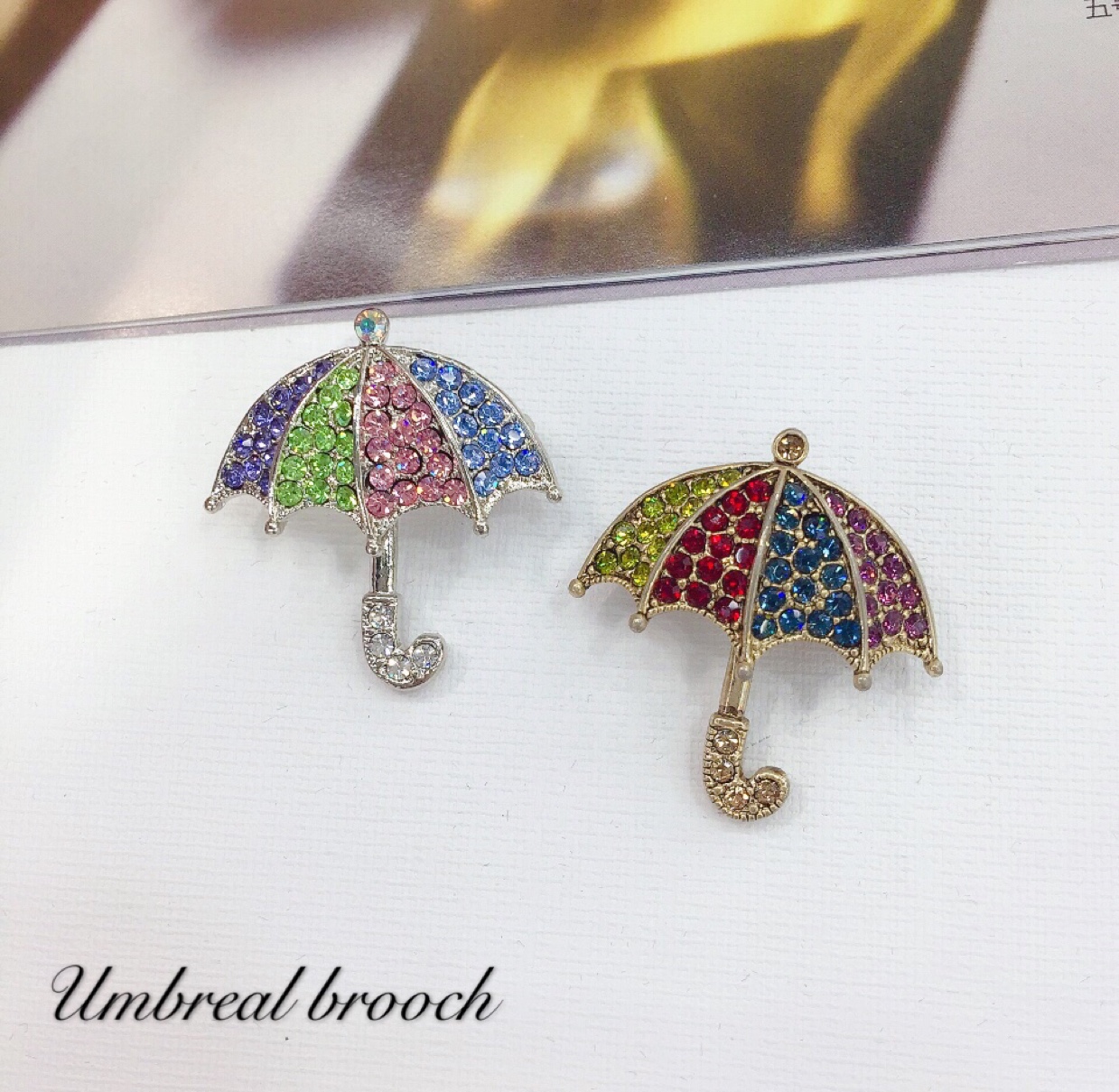 Exquisite female brooch set with diamond crystal and silver umbrella dress ornament thumbnail