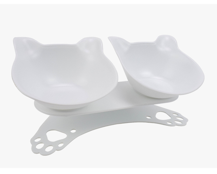 猫咪用品宠物碗 防滑护颈猫耳朵塑料猫双碗 透明倾斜猫碗猫食盆详情图11