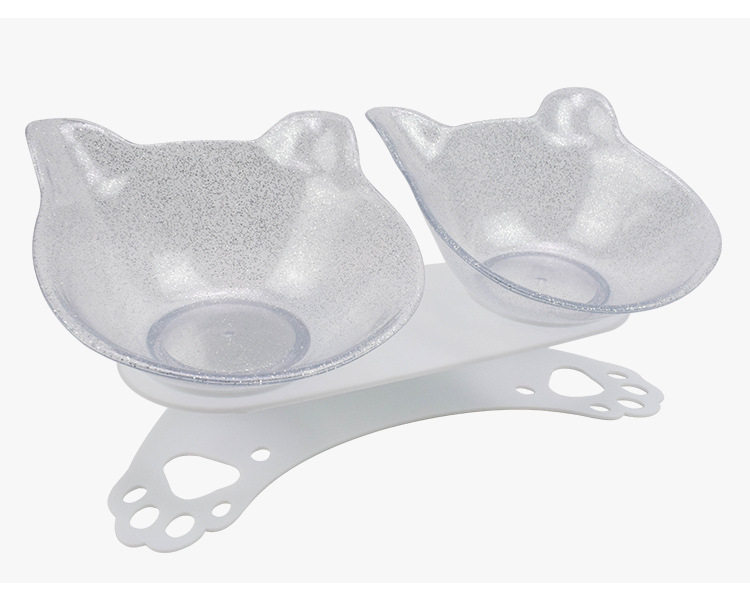 猫咪用品宠物碗 防滑护颈猫耳朵塑料猫双碗 透明倾斜猫碗猫食盆详情图12