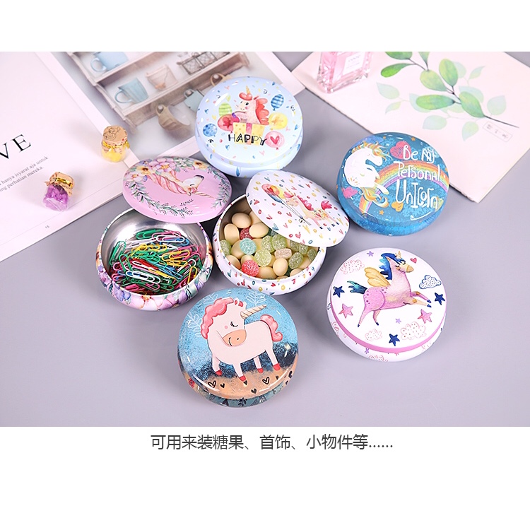 Unicorn series small round tin tin candy box gift box gift box children's piggy bank