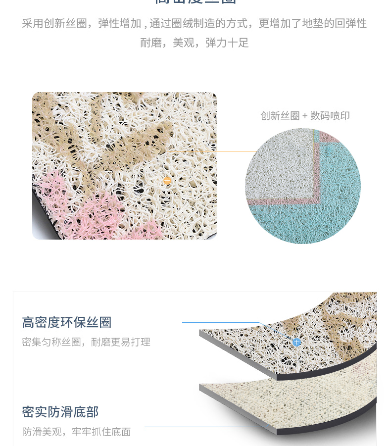 INS北欧风PVC丝圈地垫脚垫清新简约进门入户防滑门垫家用卧室地毯详情图13