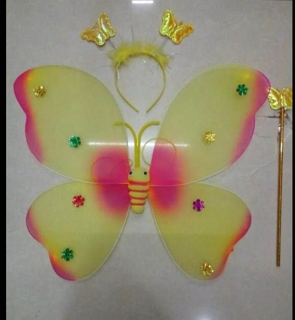 单层七彩色蝴蝶翅膀三件套