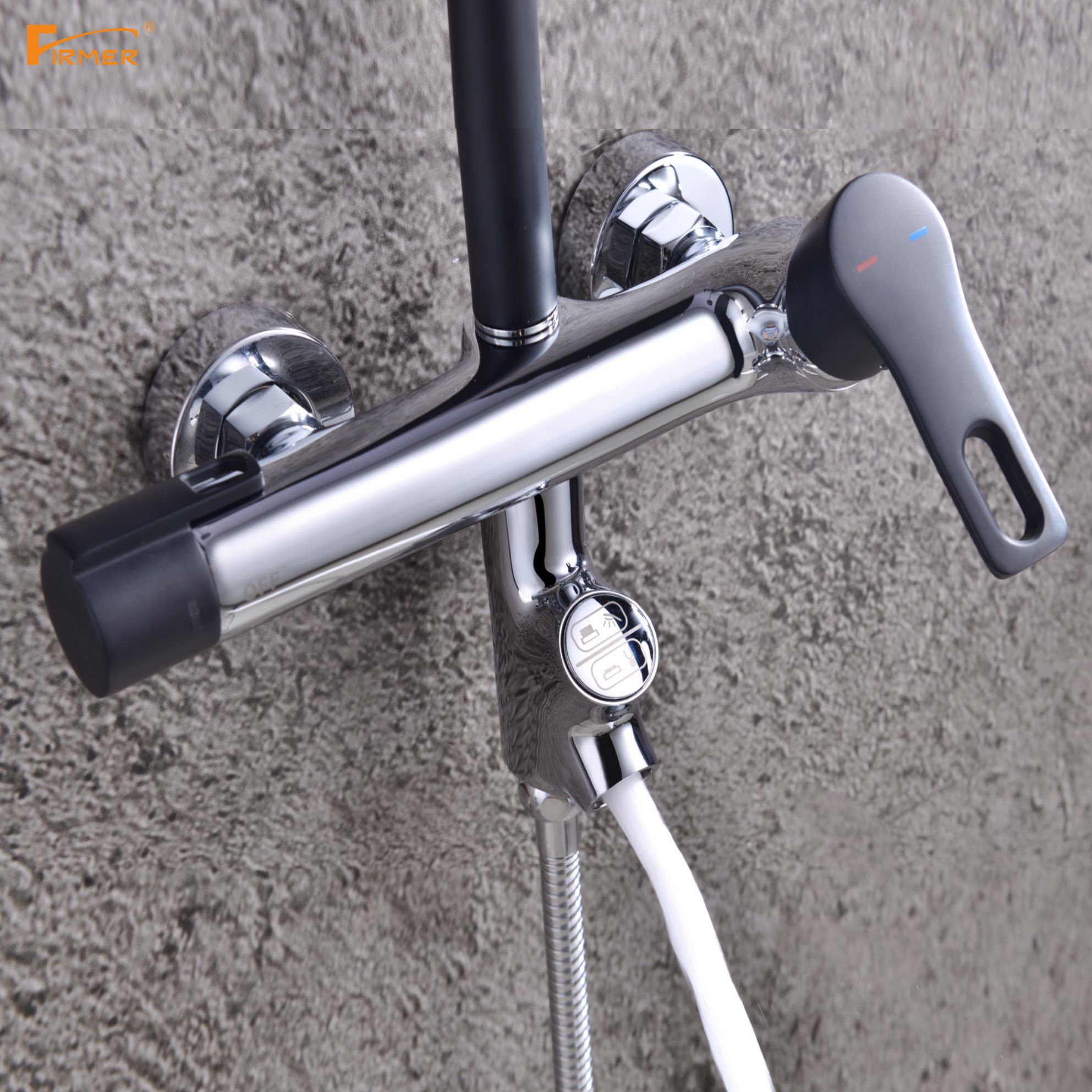 FIRMER Red Cotton Award Piano Lacquer black hanging lift-up shower head cold and hot water bathroom shower set Specification image