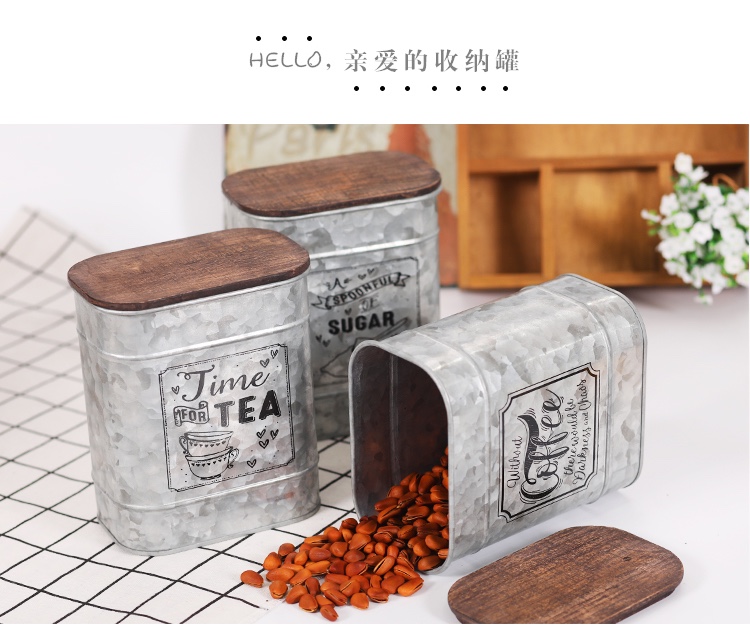 Tinplate wood lid coffee canister tea canister candy canister manufacturer direct a large number of spot goods thumbnail