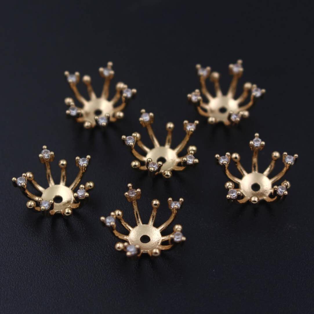 15mm cast copper flower stamens with diamonds, a best-selling color-preserving ancient-style accessory