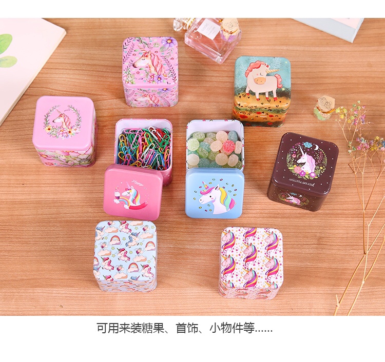 Tinplate square box small storage container cute unicorn children's toy box