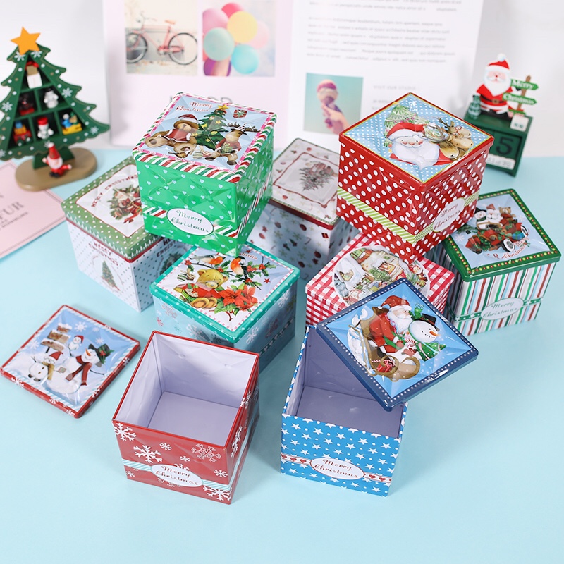 Concave and convex square tinplate Christmas box candy box gift box children's pencil box thumbnail