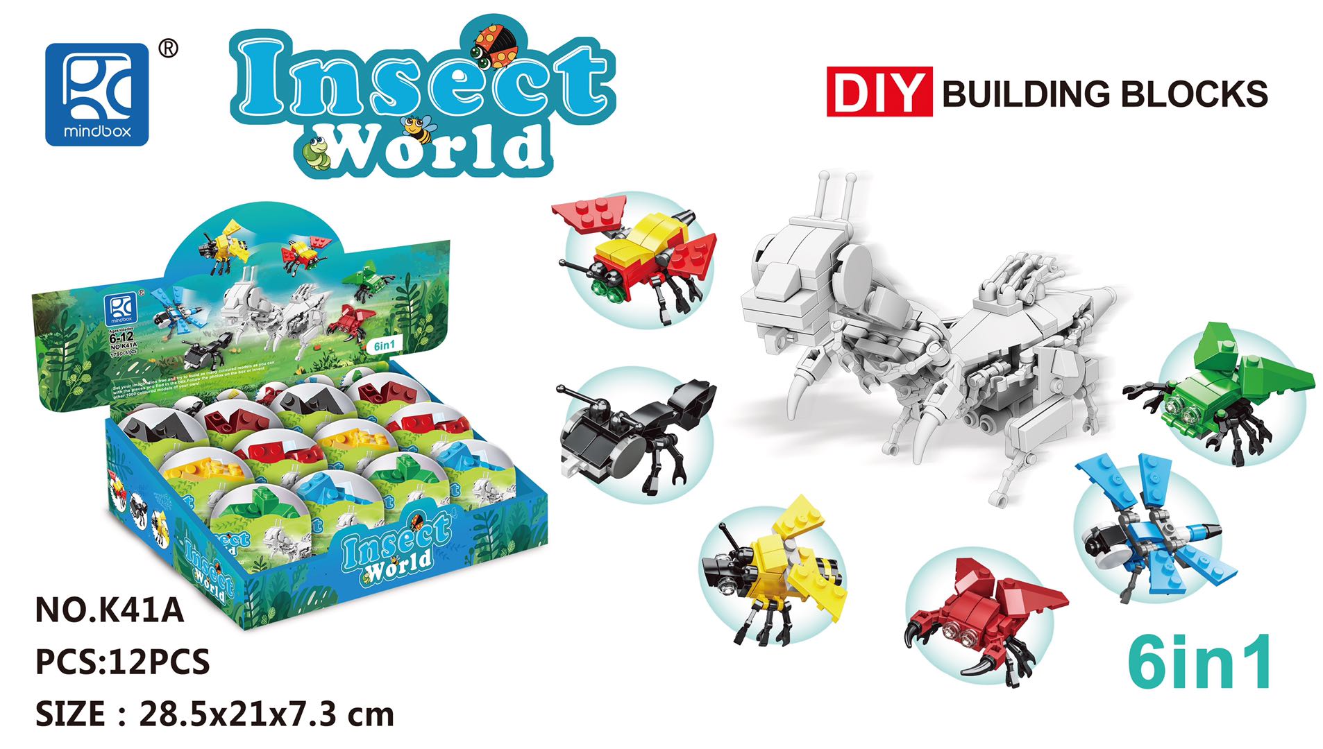 Insect series building blocks, 6 mixed combinations undefined
