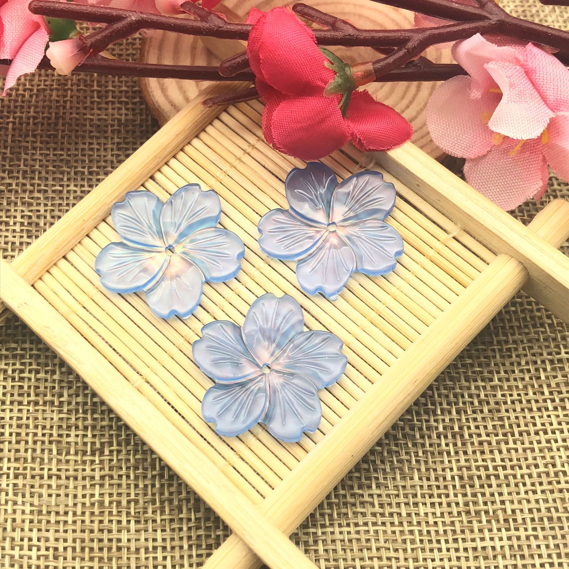 Resin imitation shell five-petal large cherry blossom 24mm glossy imitation jade hairpin, handcrafted diy material, step shake Hanfu accessory undefined
