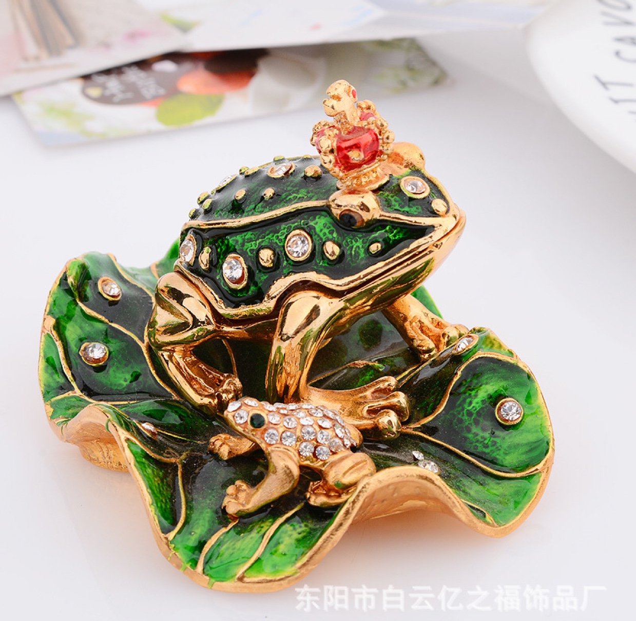 荷叶青蛙款首饰盒  动物创意家居合金摆件镶钻手工艺品