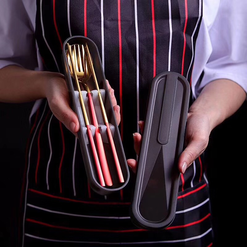 304不锈钢镀金餐具三件套便携盒详情图3