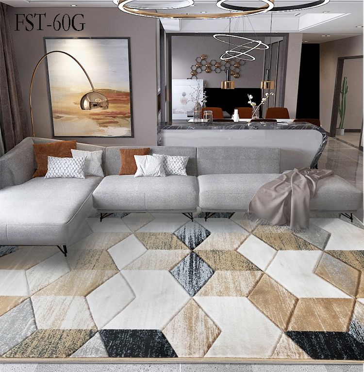 Modern and simple living room sofa, coffee table and carpet, Nordic light luxury bedroom bed with thick home carpet details Picture