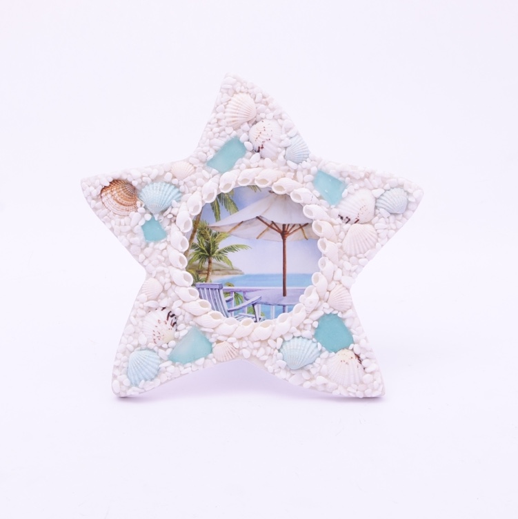 丽飞工艺创意家居工艺品摆件天然贝壳相框海星摆件颜色可混1