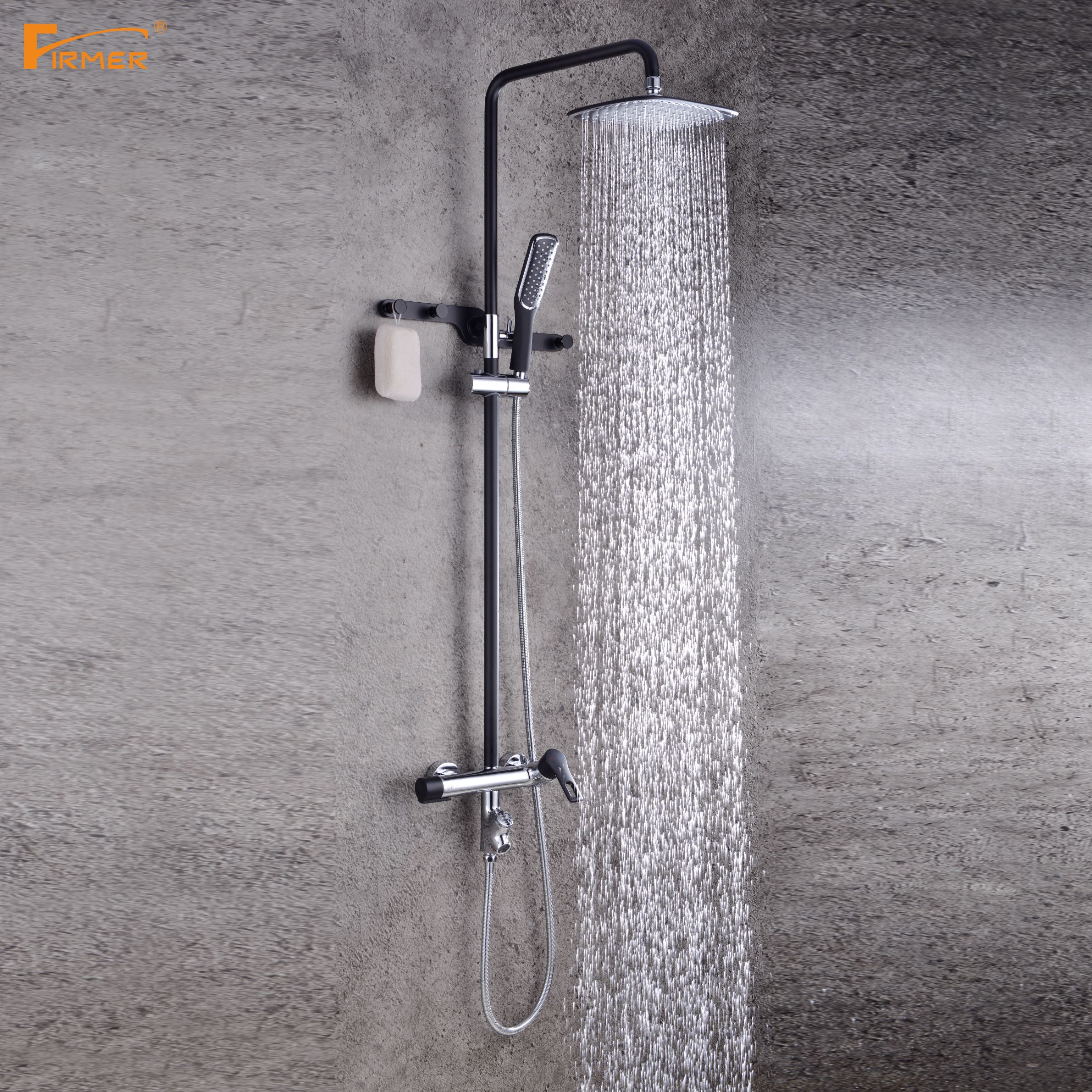 FIRMER Red Cotton Award Piano Lacquer black hanging lift-up shower head cold and hot water bathroom shower set details Picture